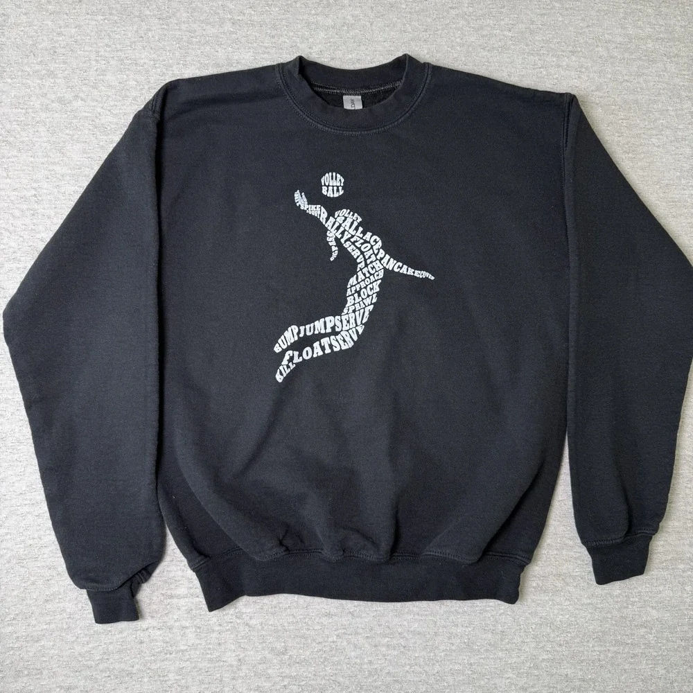 Gildan‎ Volleyball Sweatshirt Youth XL Black Graphic Crewneck Kids Pullover